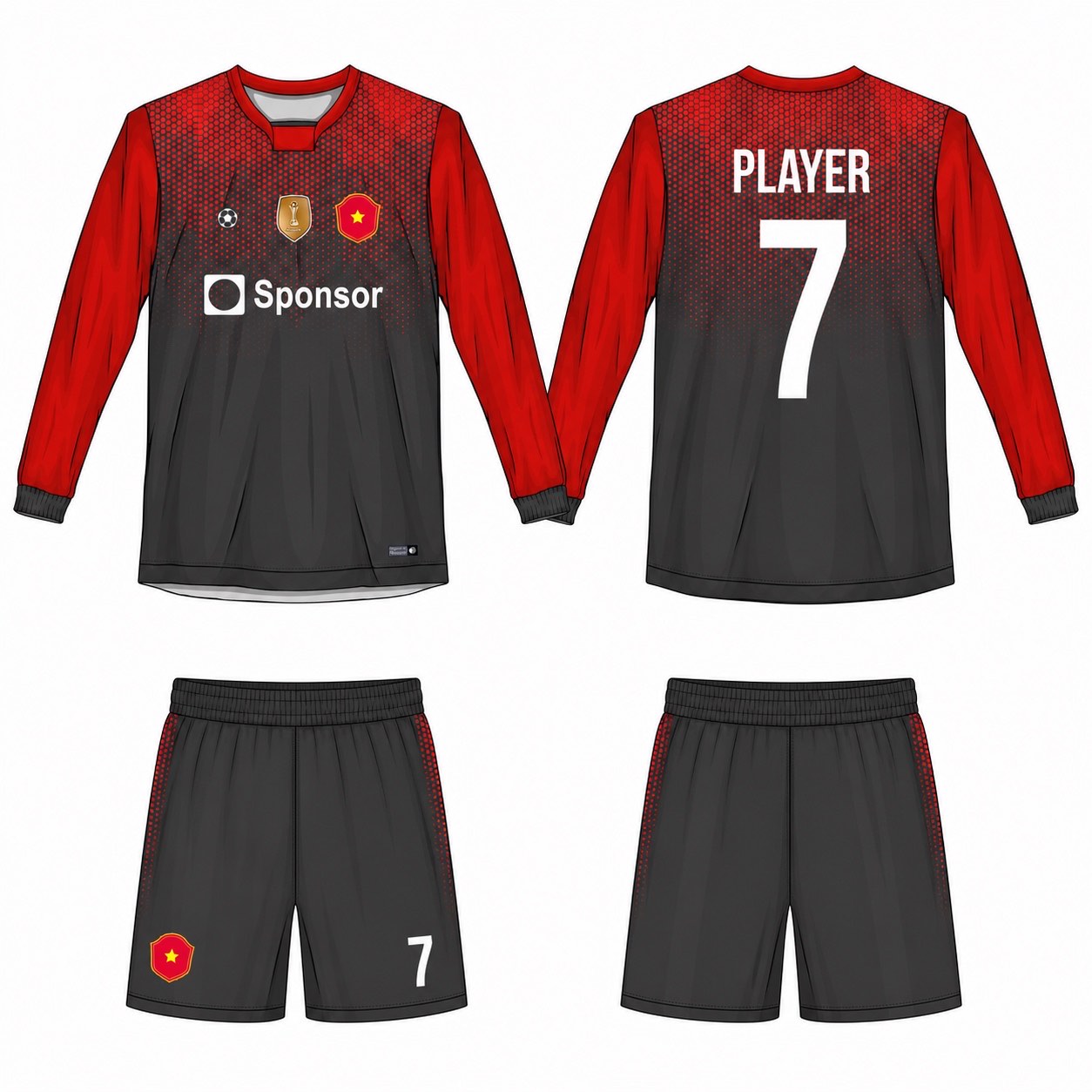 2515 长袖足球服 style 013 football jersey and shorts set