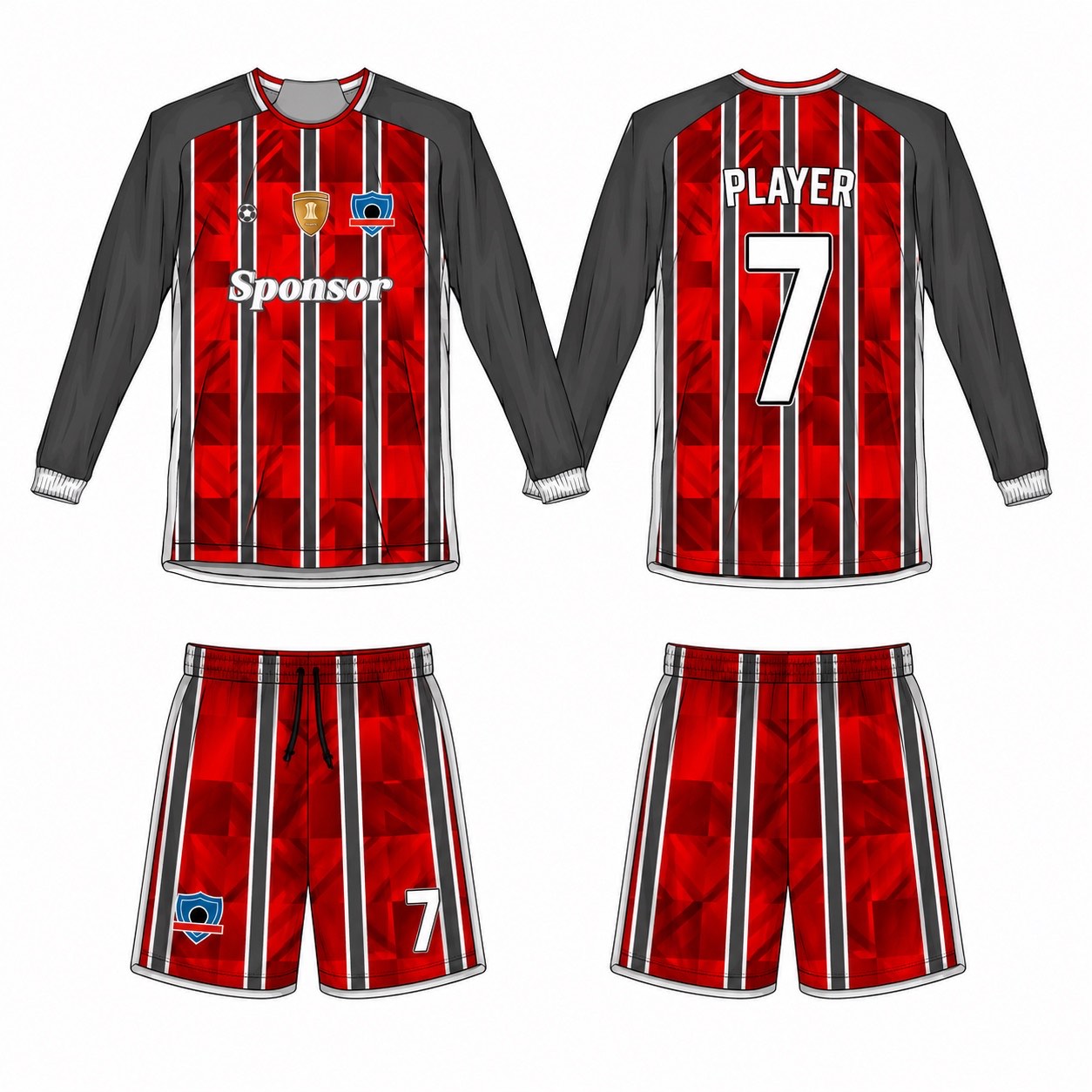 2515 长袖足球服 style 020 football jersey and shorts set