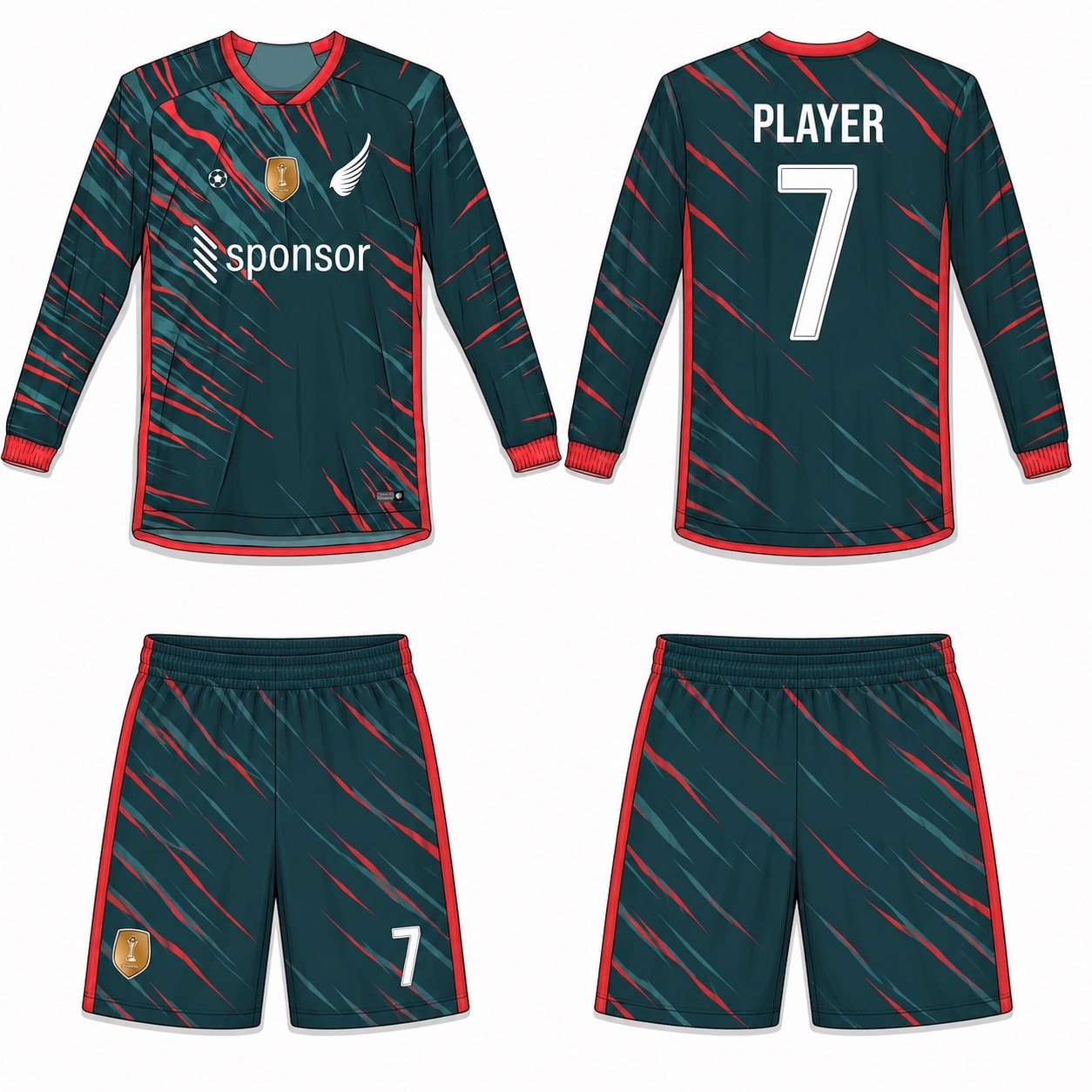 2515 长袖足球服 style 028 football jersey and shorts set