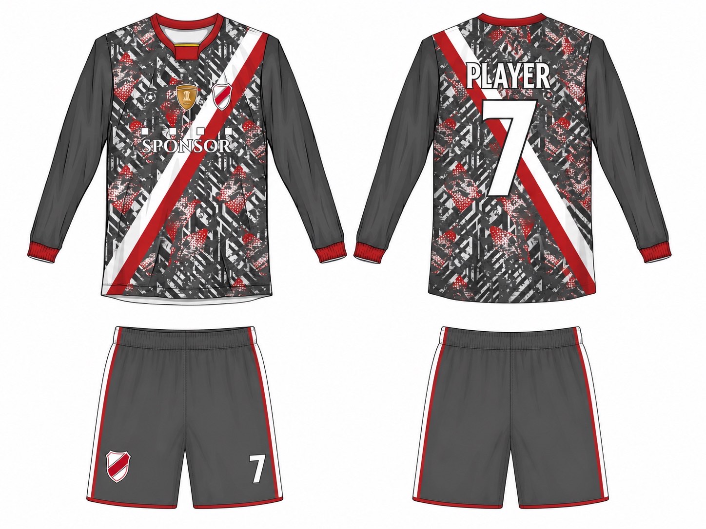 2515 长袖足球服 style 054 football jersey and shorts set