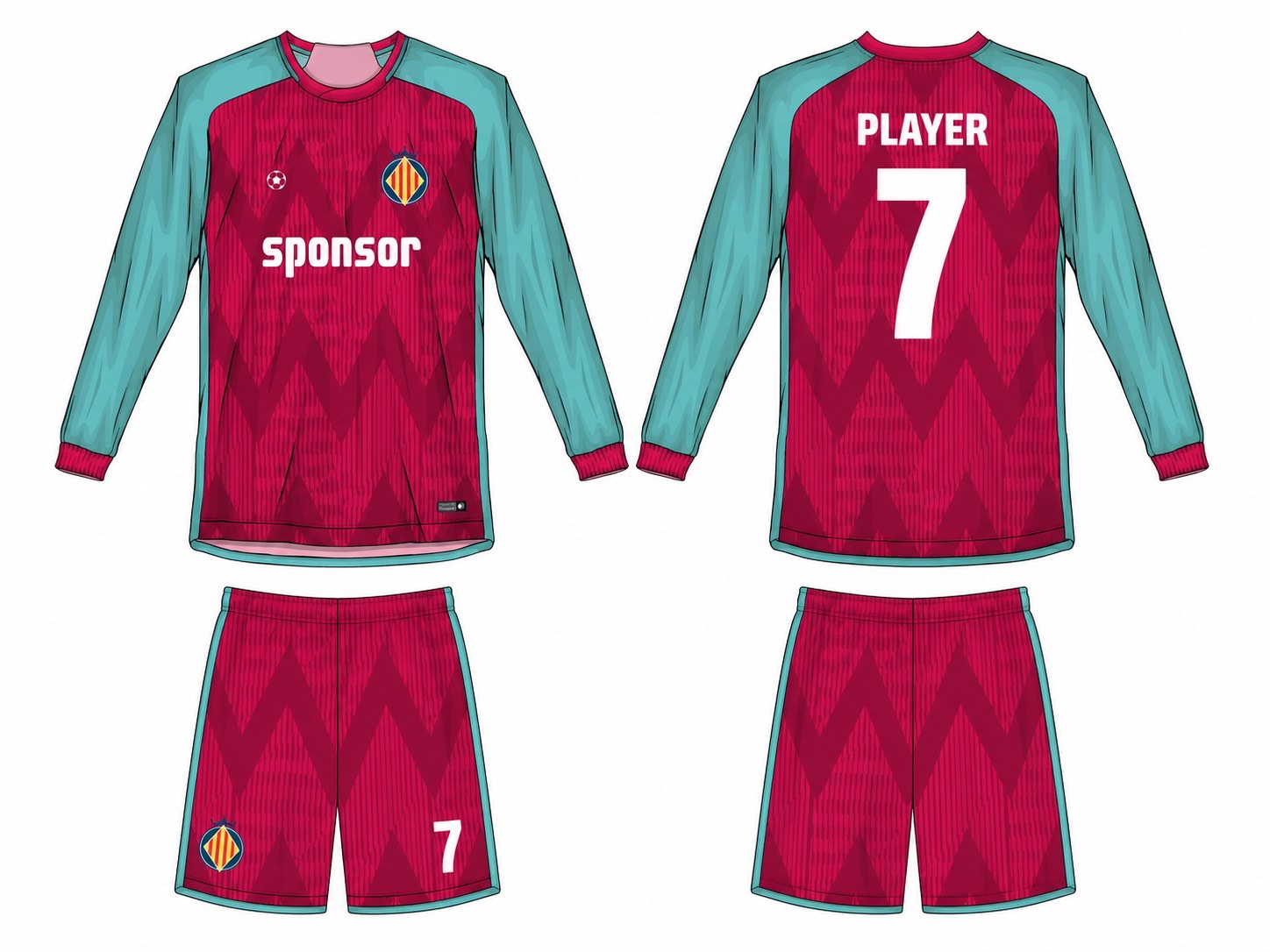 2515 长袖足球服 style 063 football jersey and shorts set