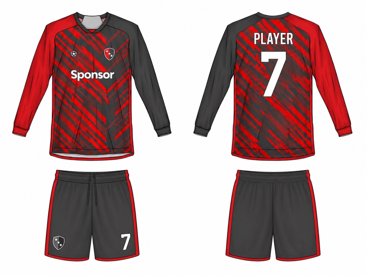 2515 长袖足球服 style 102 football jersey and shorts set